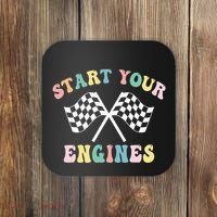 Start Your Engines Groovy Checkered Flag Retro Racing Coaster thumb 0