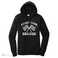 Start Your Engines Groovy Checkered Flag Retro Racing Women's Hoodie thumb 0