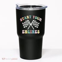 Start Your Engines Groovy Checkered Flag Retro Racing Tumbler thumb 0