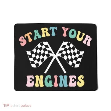 Start Your Engines Groovy Checkered Flag Retro Racing Mousepad