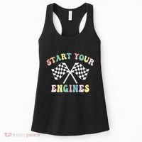 Start Your Engines Groovy Checkered Flag Retro Racing Women's Tank Top thumb 0