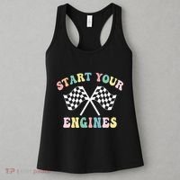 Start Your Engines Groovy Checkered Flag Retro Racing Women's Tank Top thumb 3