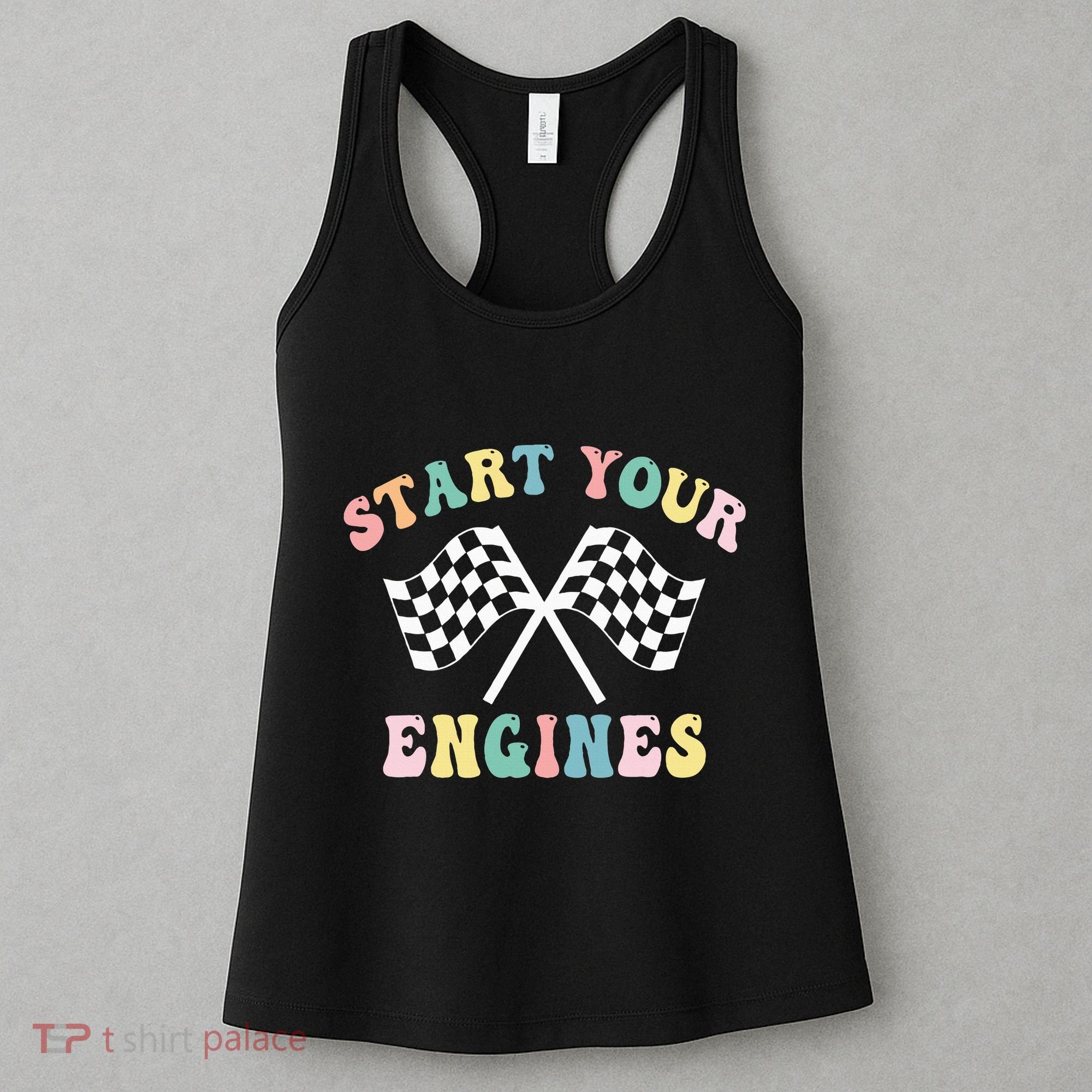 Start Your Engines Groovy Checkered Flag Retro Racing Women's Tank Top