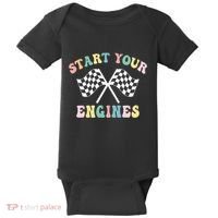 Start Your Engines Groovy Checkered Flag Retro Racing Baby Bodysuit thumb 0