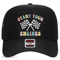 Start Your Engines Groovy Checkered Flag Retro Racing Hat thumb 0