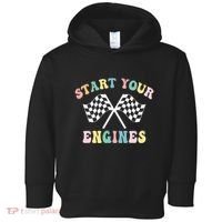 Start Your Engines Groovy Checkered Flag Retro Racing Toddler Hoodie thumb 0