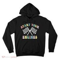 Start Your Engines Groovy Checkered Flag Retro Racing Tall Hoodie thumb 0