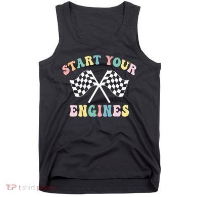 Start Your Engines Groovy Checkered Flag Retro Racing Tank Top
