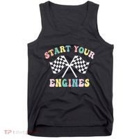 Start Your Engines Groovy Checkered Flag Retro Racing Tank Top thumb 0