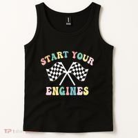 Start Your Engines Groovy Checkered Flag Retro Racing Tank Top thumb 2