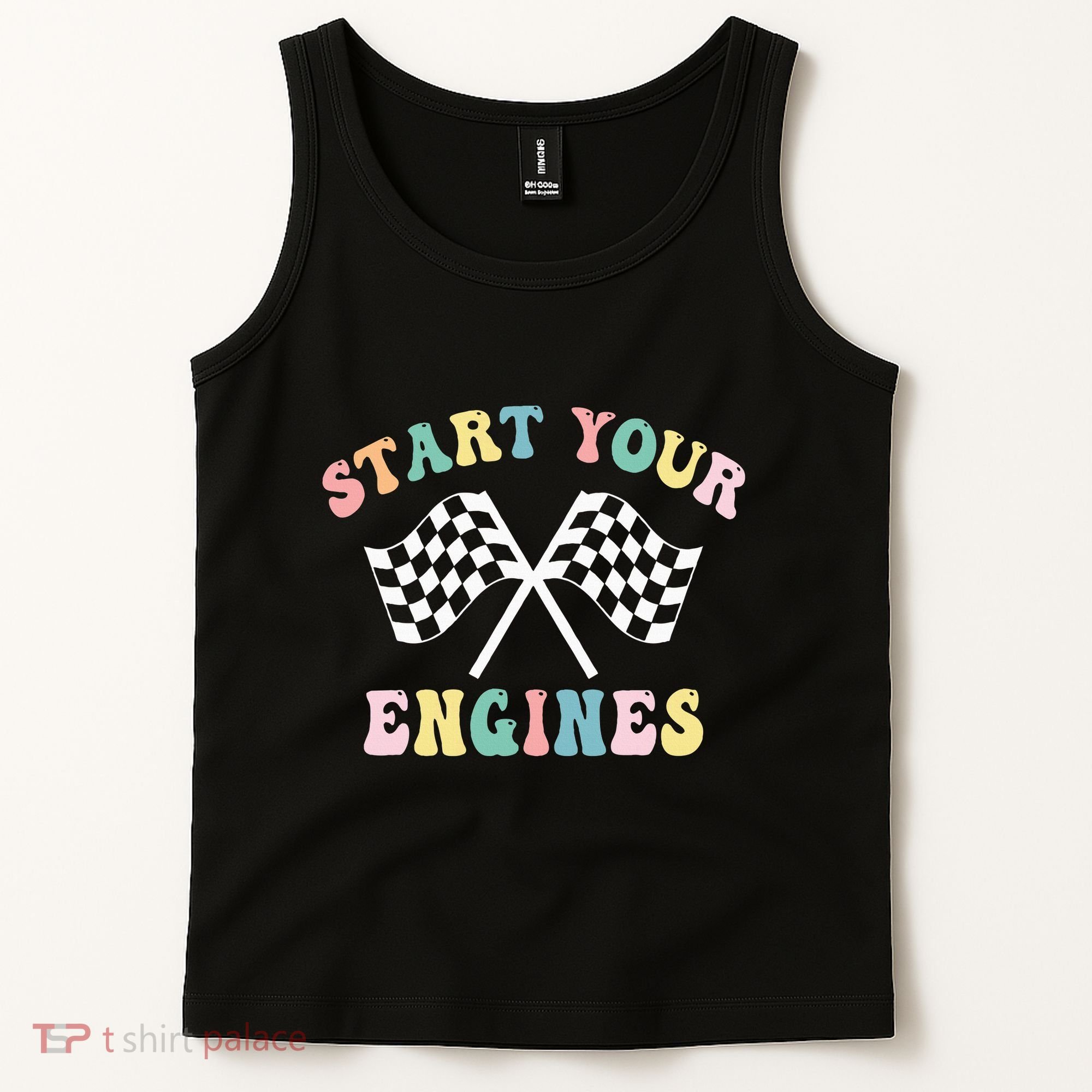 Start Your Engines Groovy Checkered Flag Retro Racing Tank Top