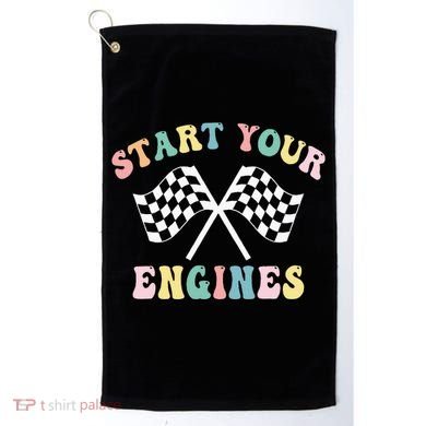 Start Your Engines Groovy Checkered Flag Retro Racing Golf Towel