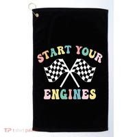 Start Your Engines Groovy Checkered Flag Retro Racing Golf Towel thumb 0
