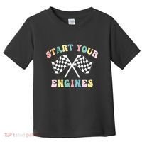 Start Your Engines Groovy Checkered Flag Retro Racing Toddler T-Shirt thumb 0