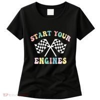 Start Your Engines Groovy Checkered Flag Retro Racing Women's T-Shirt thumb 0