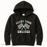 Start Your Engines Groovy Checkered Flag Retro Racing Kids Hoodie thumb 0