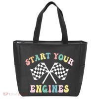Start Your Engines Groovy Checkered Flag Retro Racing Tote Bag thumb 0