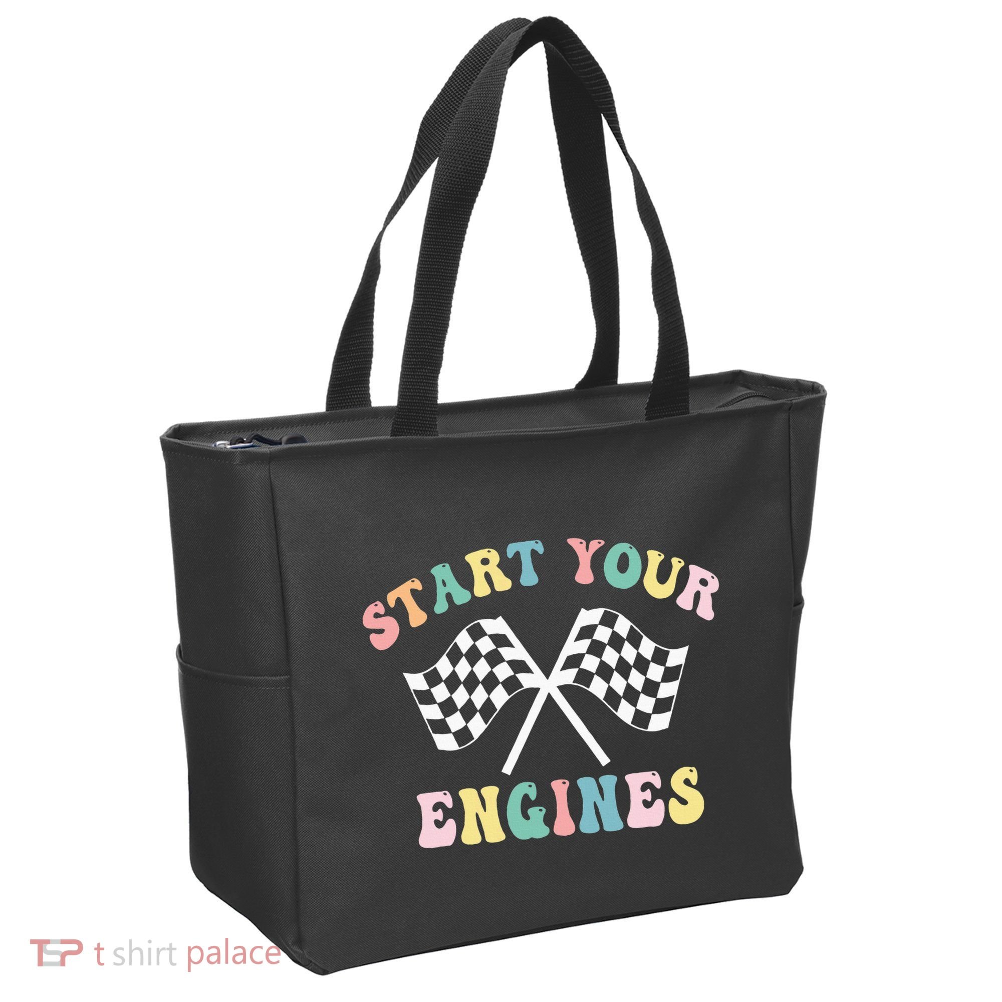 Start Your Engines Groovy Checkered Flag Retro Racing Tote Bag