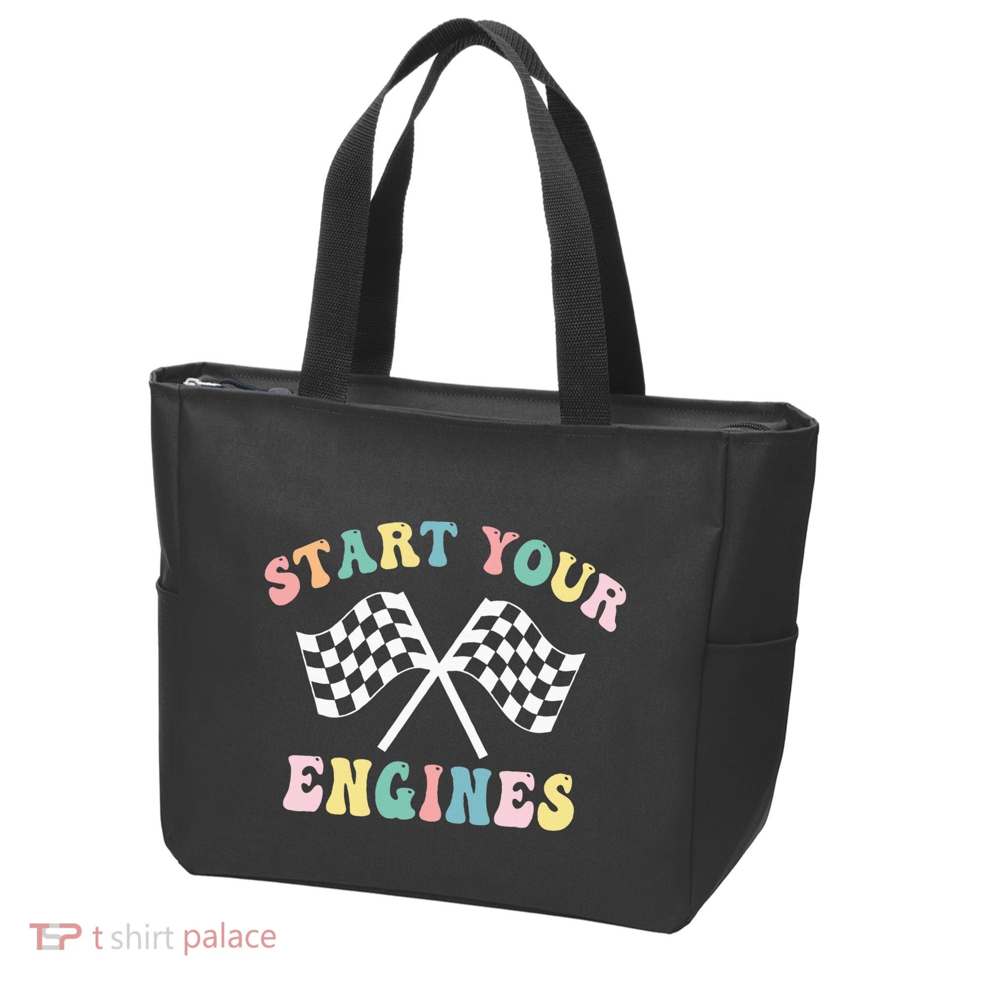 Start Your Engines Groovy Checkered Flag Retro Racing Tote Bag