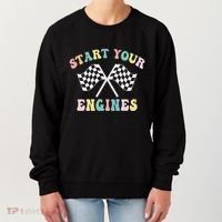 Start Your Engines Groovy Checkered Flag Retro Racing Women's Sweatshirt thumb 0
