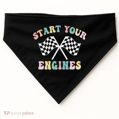 Start Your Engines Groovy Checkered Flag Retro Racing USA-Made Doggie Bandana