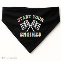 Start Your Engines Groovy Checkered Flag Retro Racing USA-Made Doggie Bandana thumb 0