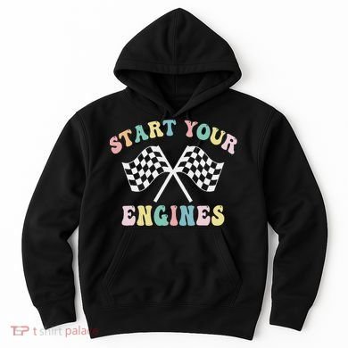 Start Your Engines Groovy Checkered Flag Retro Racing Hoodie