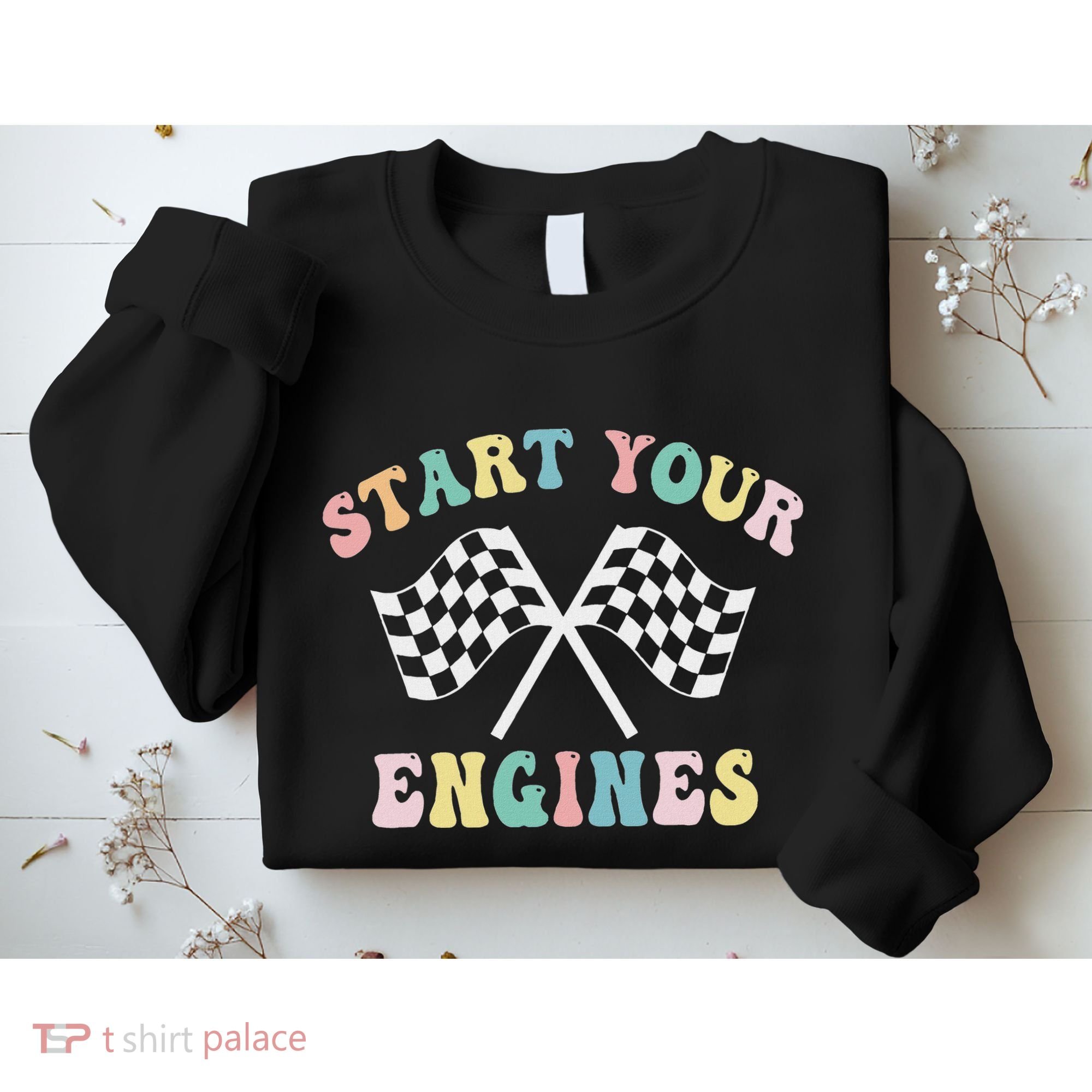 Start Your Engines Groovy Checkered Flag Retro Racing Sweatshirt