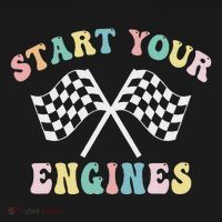Start Your Engines Groovy Checkered Flag Retro Racing T-Shirt thumb 7