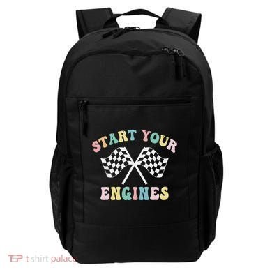 Start Your Engines Groovy Checkered Flag Retro Racing Backpack