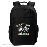Start Your Engines Groovy Checkered Flag Retro Racing Backpack thumb 0