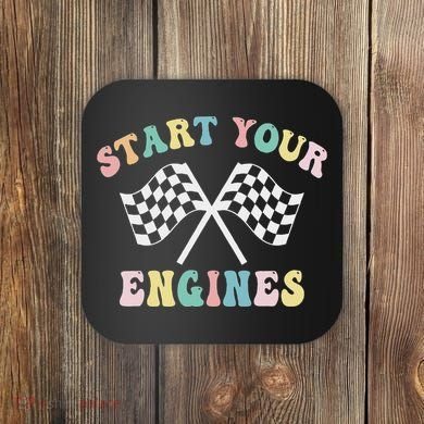 Start Your Engines Groovy Checkered Flag Retro Racing Coaster