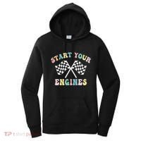 Start Your Engines Groovy Checkered Flag Retro Racing Women's Hoodie thumb 0