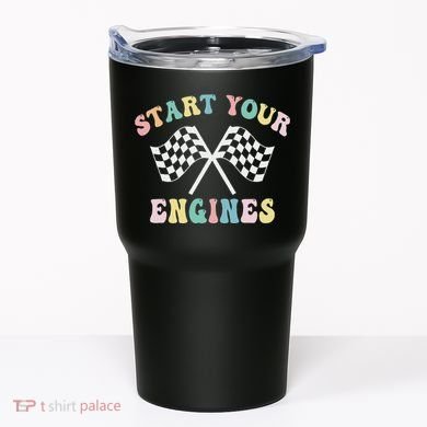 Start Your Engines Groovy Checkered Flag Retro Racing Tumbler
