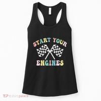 Start Your Engines Groovy Checkered Flag Retro Racing Women's Tank Top thumb 0