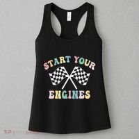 Start Your Engines Groovy Checkered Flag Retro Racing Women's Tank Top thumb 3