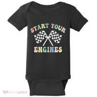 Start Your Engines Groovy Checkered Flag Retro Racing Baby Bodysuit thumb 0
