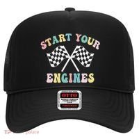 Start Your Engines Groovy Checkered Flag Retro Racing Hat thumb 0