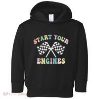 Start Your Engines Groovy Checkered Flag Retro Racing Toddler Hoodie thumb 0