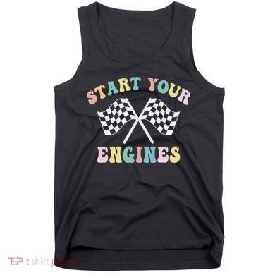 Start Your Engines Groovy Checkered Flag Retro Racing Tank Top
