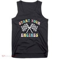 Start Your Engines Groovy Checkered Flag Retro Racing Tank Top thumb 0