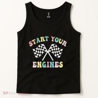 Start Your Engines Groovy Checkered Flag Retro Racing Tank Top thumb 2
