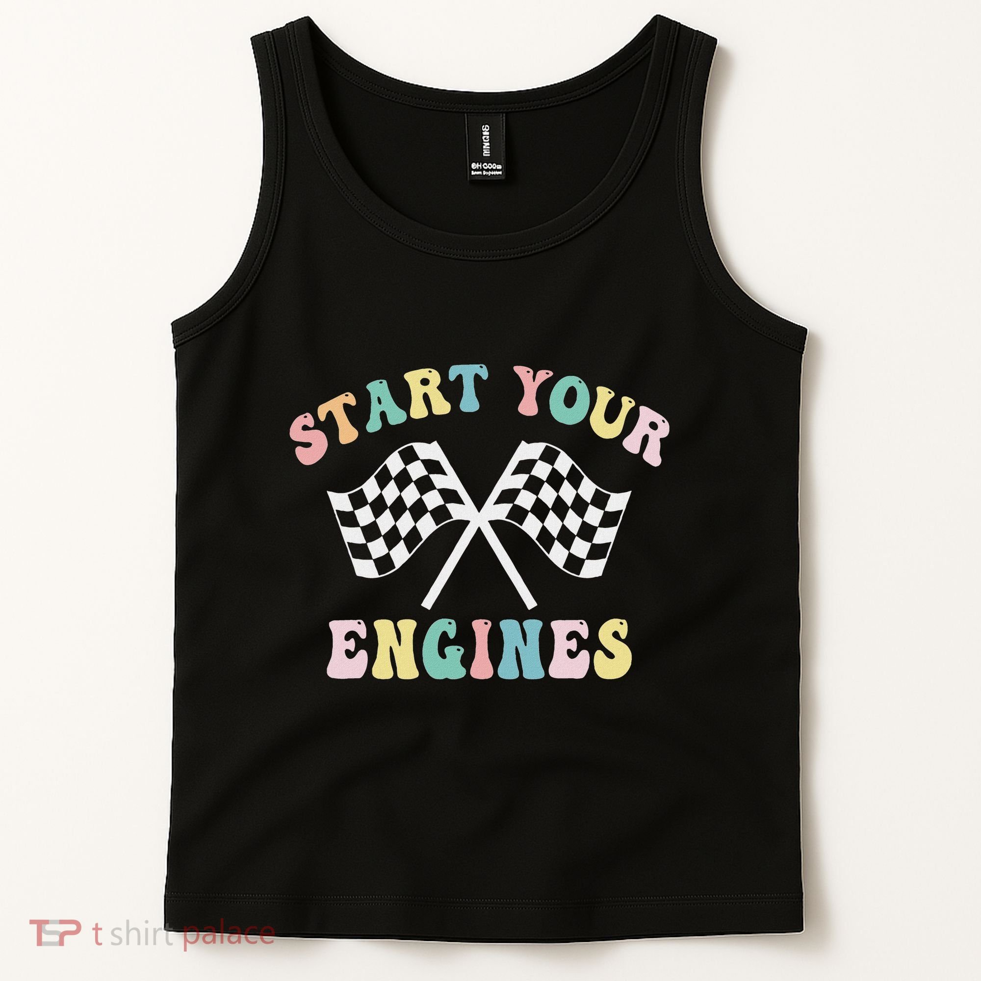 Start Your Engines Groovy Checkered Flag Retro Racing Tank Top