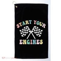 Start Your Engines Groovy Checkered Flag Retro Racing Golf Towel thumb 0