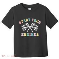 Start Your Engines Groovy Checkered Flag Retro Racing Toddler T-Shirt thumb 0