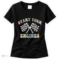 Start Your Engines Groovy Checkered Flag Retro Racing Women's T-Shirt thumb 0
