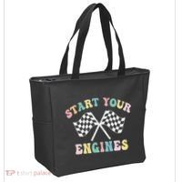 Start Your Engines Groovy Checkered Flag Retro Racing Tote Bag thumb 2