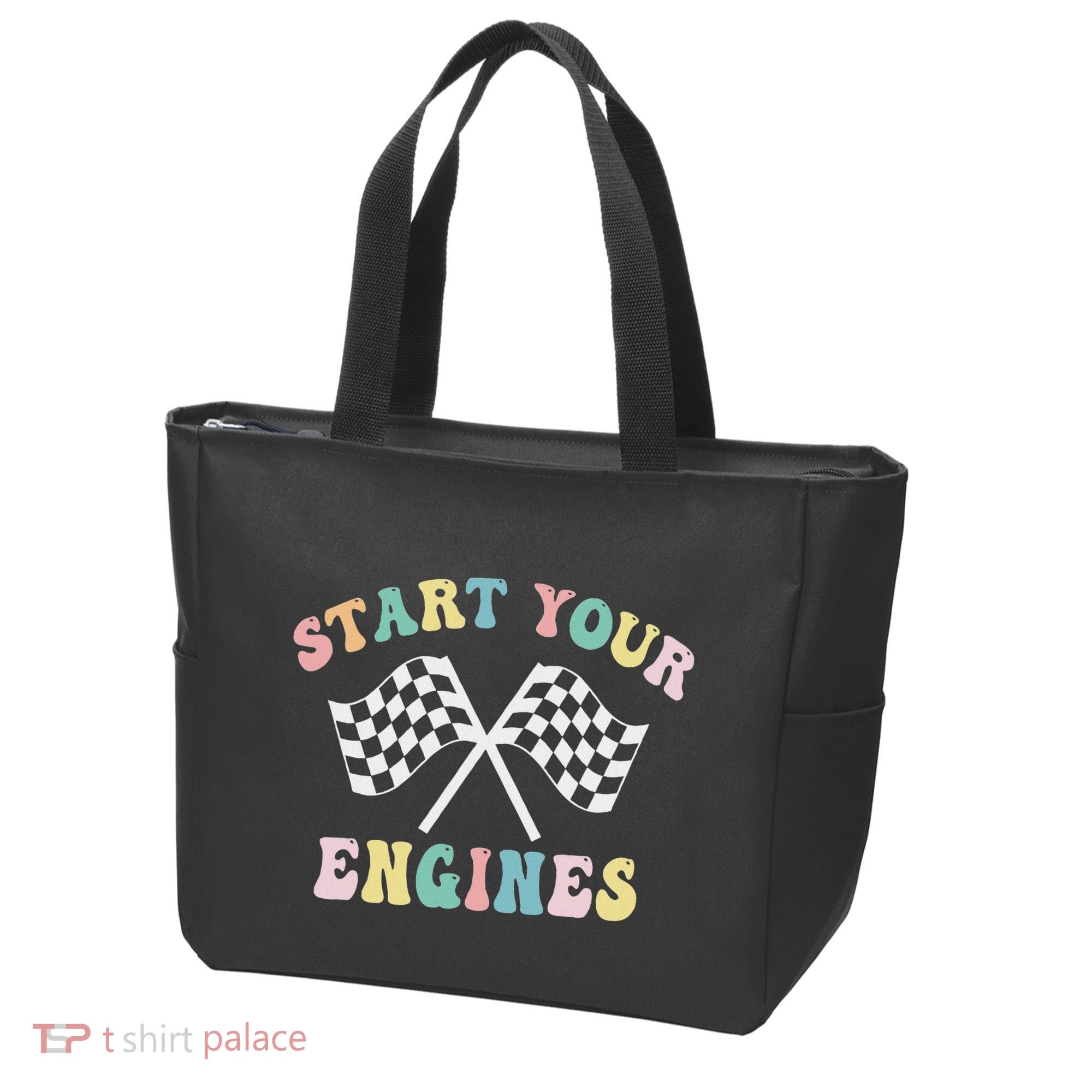 Start Your Engines Groovy Checkered Flag Retro Racing Tote Bag