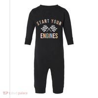 Start Your Engines Funny Checkered Flag Racing Funny Gift Infant Fleece One Piece thumb 0