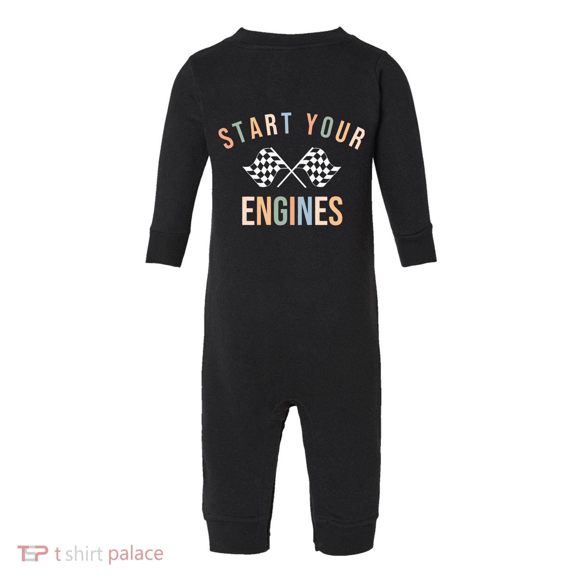 Start Your Engines Funny Checkered Flag Racing Funny Gift Infant Fleece One Piece